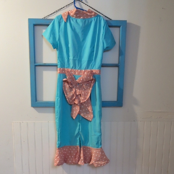 Aqua Dress with Pink Polka Dot Accents - Picture 3 of 4